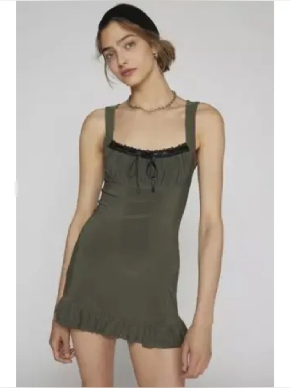 Urban Outfitters Kimchi Blue Olive Tank Micro Mini Dress Lace Detail - Size M